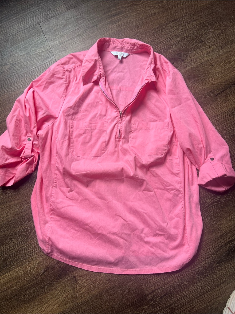 Bright Pink Pullover Button-Cuff Shirt 1x